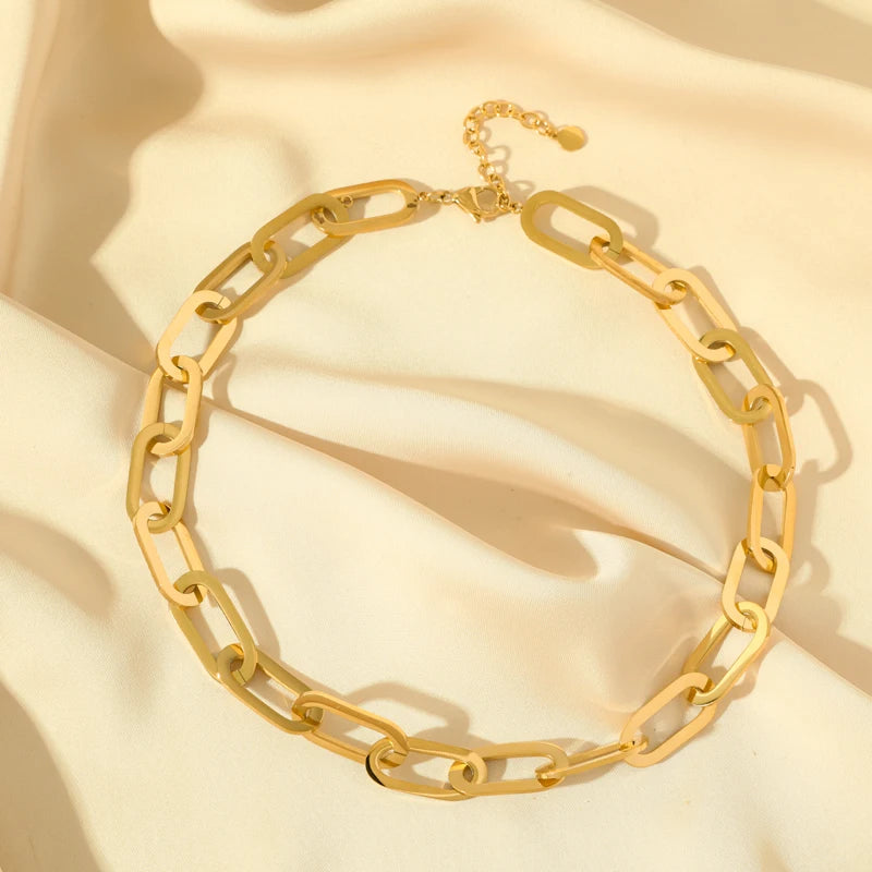 EILIECK Collier ovale étanche en acier inoxydable 316L pour femme, plaqué or 18 carats PVD, chaîne ras du cou, cadeau pour femme