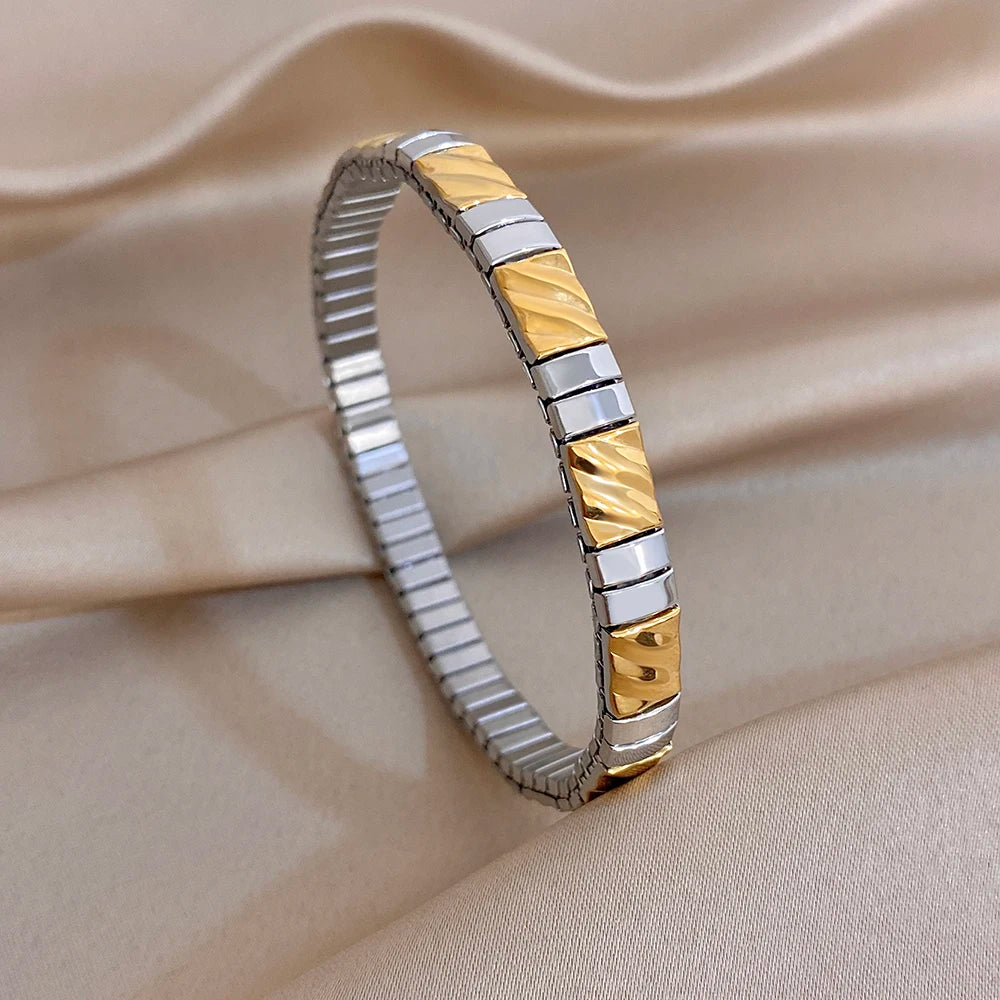 Greatera 6.5mm Width Thin Stainless Steel Elastic Bracelets Bangles for Women Gold Silver Color Stacked Bracelet Party Jewelry