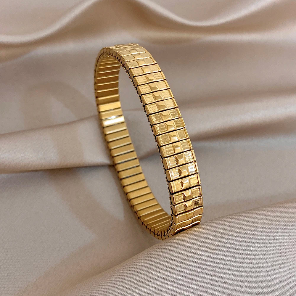Greatera 6.5mm Width Thin Stainless Steel Elastic Bracelets Bangles for Women Gold Silver Color Stacked Bracelet Party Jewelry
