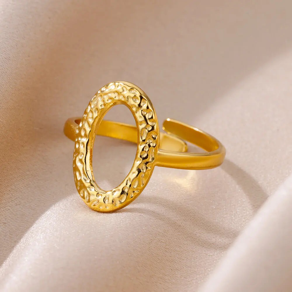 316L Stainless Steel Gold-Color Multilayer Geometric Open Ring