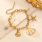 EILIECK 316L Stainless Steel Beach-Style Shells Starfish Bracelet Bangle For Women Trendy Waterproof Hand Chain Jewelry Gift