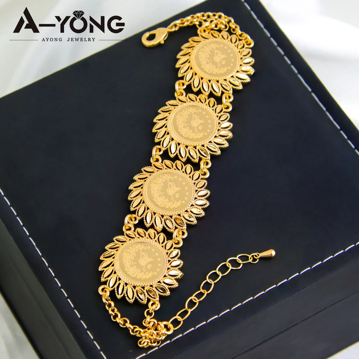 Turkish Classic Gold Coins Dubai Bridal Cuff Bangle
