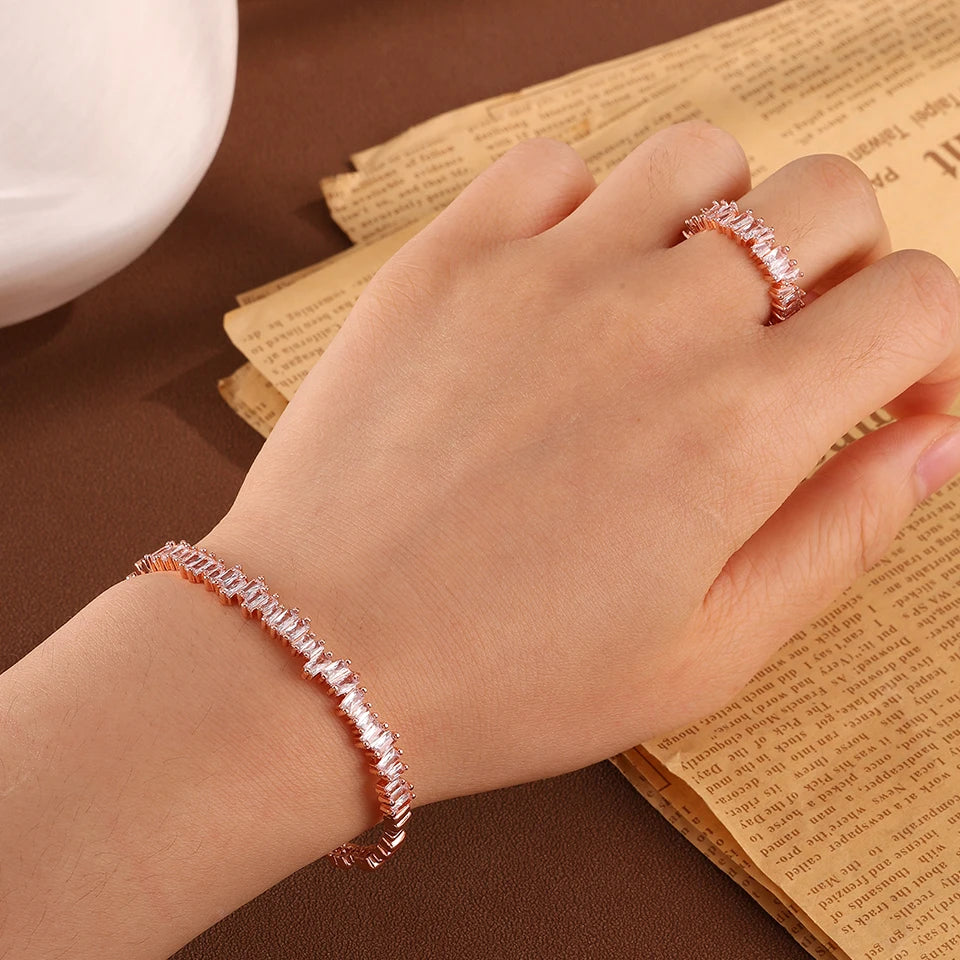 Classic Colorful Baguette Zircon Engagement Bangle Ring