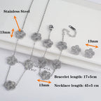 Simple 316L Stainless Steel Flower Five Leaf Necklace Bracelet Earrings 18K Gold Plated Jewelry Set For Women Girl Gift Clover