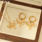 EILIECK Ensemble Collier Boucles d'Oreilles Libellule en Acier Inoxydable 316L avec Strass et Perles pour Femme, Cadeau Tendance, Bijoux de Luxe Étanche