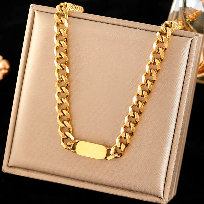 EILIECK 316L Stainless Steel Metal Gold Color Heart Chain Collar Necklace For Women Trendy Waterproof Neck Chain Jewelry Gift