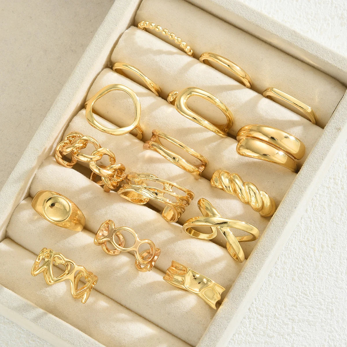 Punk Irregular Geometric Adjustable Knuckle Finger Rings Set, 16 Pcs/Set