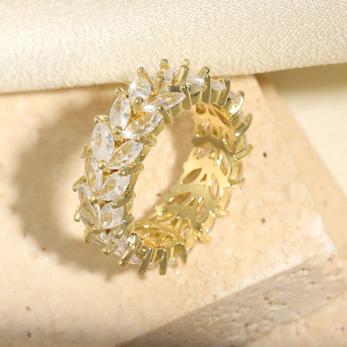 Luxury 18K Gold-Color Plated Classic Baguette Cubic Zirconia Engagement Ring