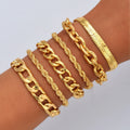 6Pcs Simple Punk Gold Chunky Multi-Layer Link Chain Bracelet Set