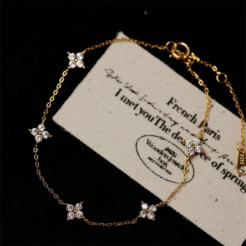 2026 New Crystal Flower Stainless Steel Personality Korean Bracelet