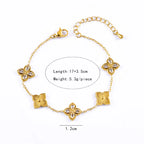 Stainless Steel Rhombus Flower Necklace Ring Earrings For Women Girl Four Leaves Clover Jewelry Set Gift for Party Birthday