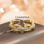 Micro-set zirconia link chain ring for women, exuding a cool and sophisticated vibe, designed for the index finger.