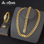 ChooseMe Arabic Dubai Vintage 21K Gold-Plated Cuban Chain & Zirconia Set