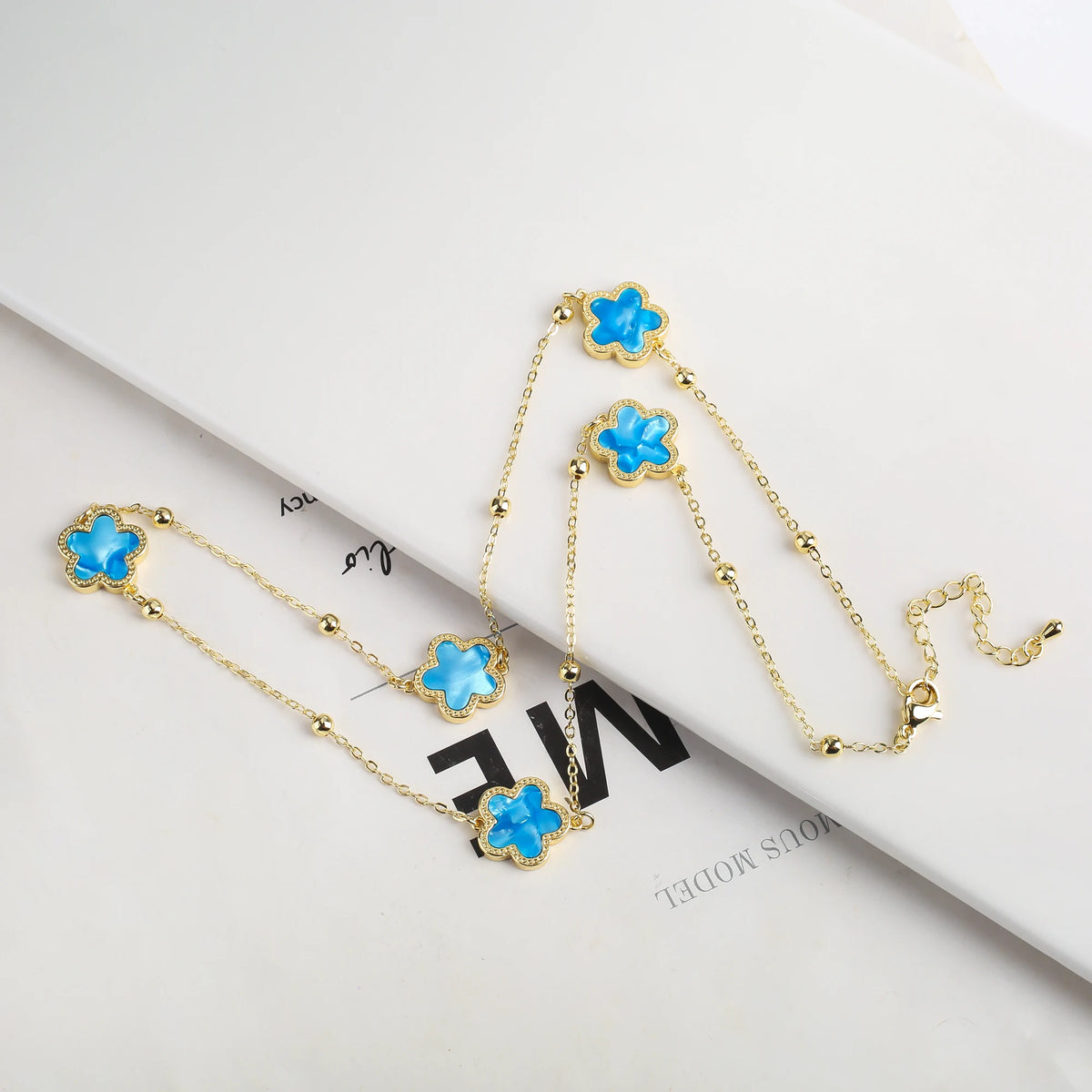 New Sweater Chain Five Point Star Creative Plant Plum Blossom Jewelry Set Shell Simple Bracelet/Necklace/Earrings Women's Clover