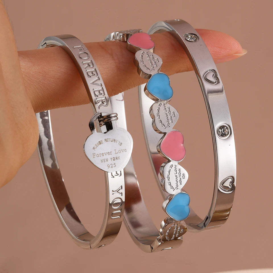 ChooseMe 3-Piece Stackable Stainless Steel Heart Elements Waterproof Bangle Set