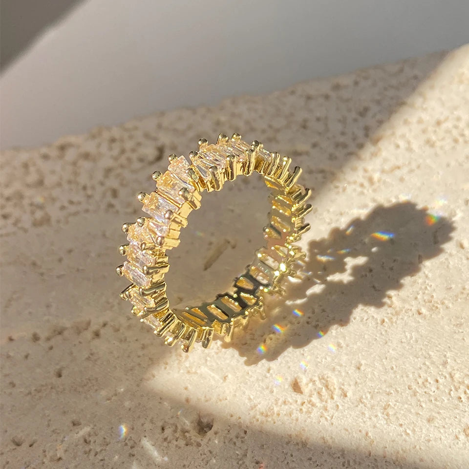 Luxury 18K Gold-Color Plated Classic Baguette Cubic Zirconia Engagement Ring