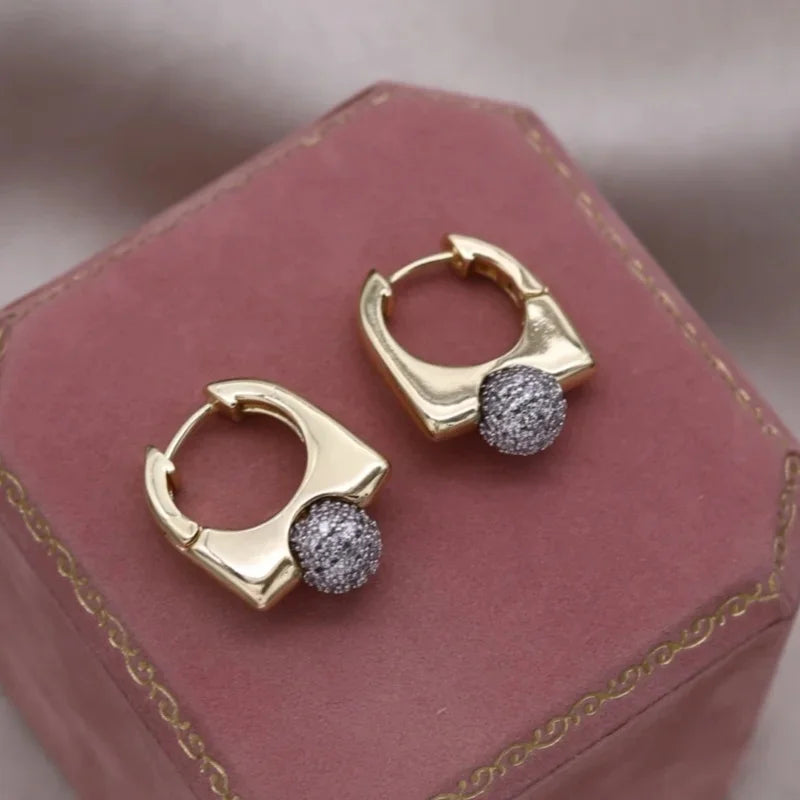 French Two-Tone Geometric Water-Drop Zircon Earrings