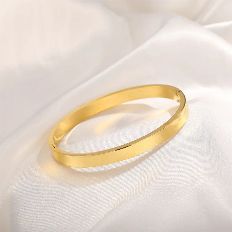 Minimalist Stainless Steel Gold-Plated Plain Stackable Bracelet