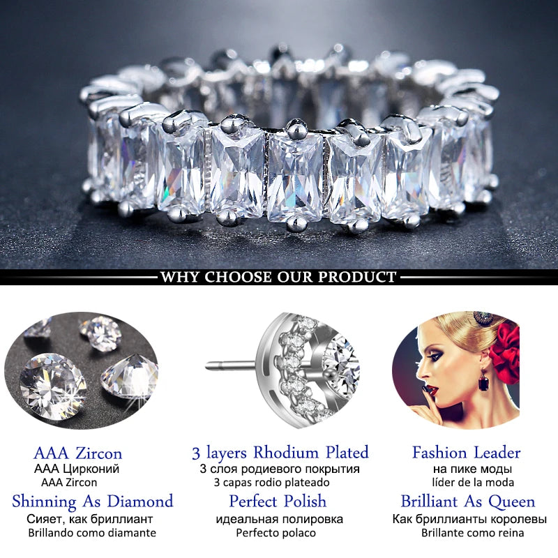 ChooseMe Square CZ Paved Austrian Zircon Engagement Ring