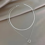 Stainless Steel Gold Layered Herringbone&Heart Pendant Necklace,Minimalist Dainty Style for Women, Daily Wear & Holiday Jewelry