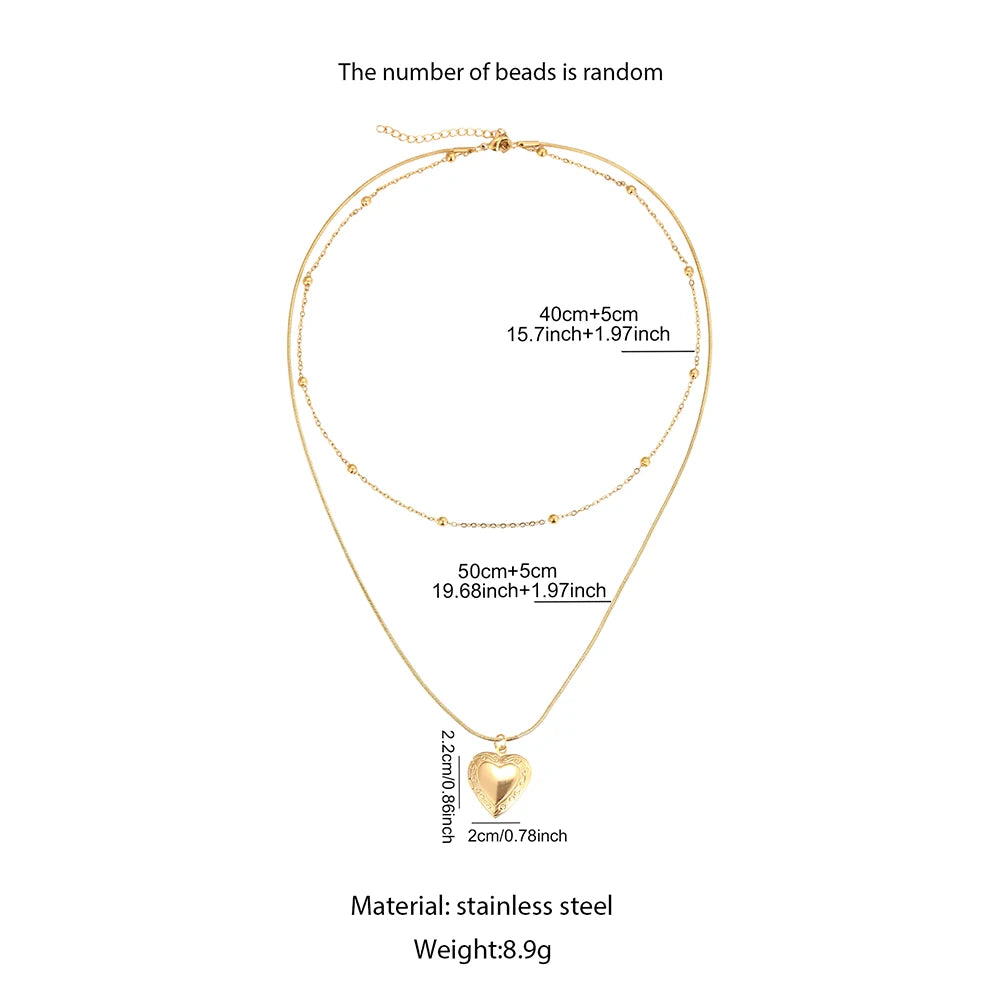 1pc Double-layer Heart Locket Necklace,Openable Photo Pendant&Ball Chain,Elegant Aesthetic For Girls,Everyday&Party Accessories