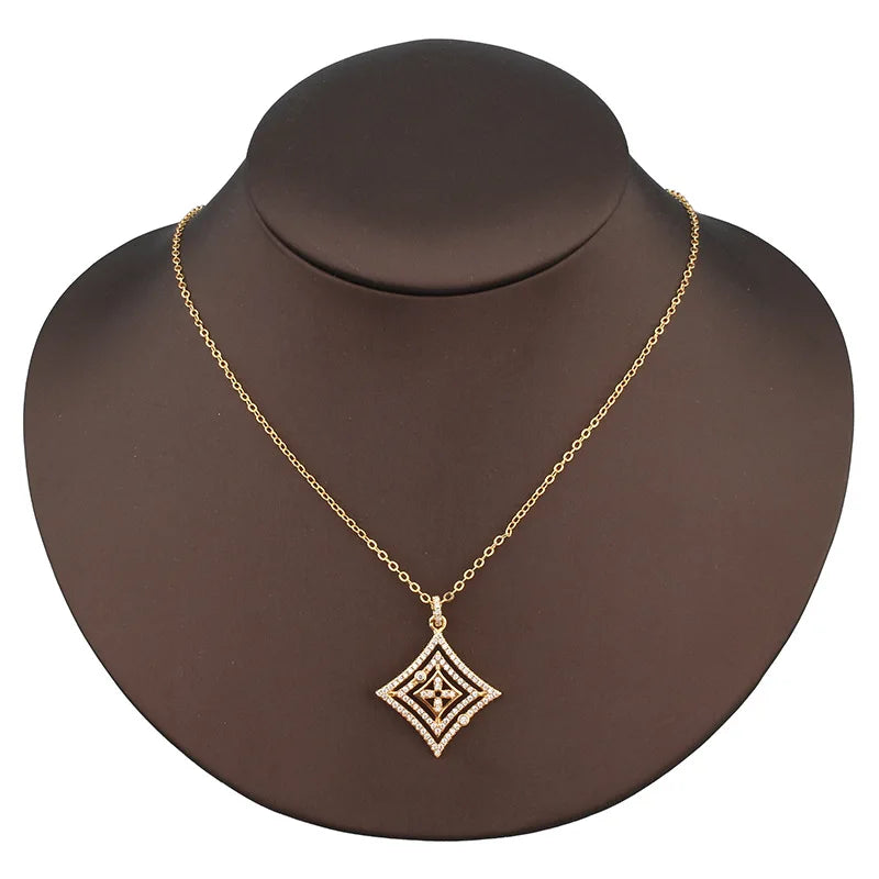 Classic Copper Luxurious rING Cubic Ziron Women Pendant Choker Necklace Statement Necklace Jewelry Set Earring Lady Gift