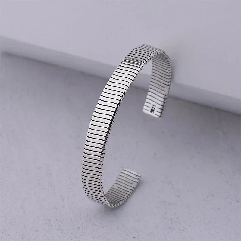 ENSHIR Silver-Color Waterproof Simple Cuff Bangle Bracelet