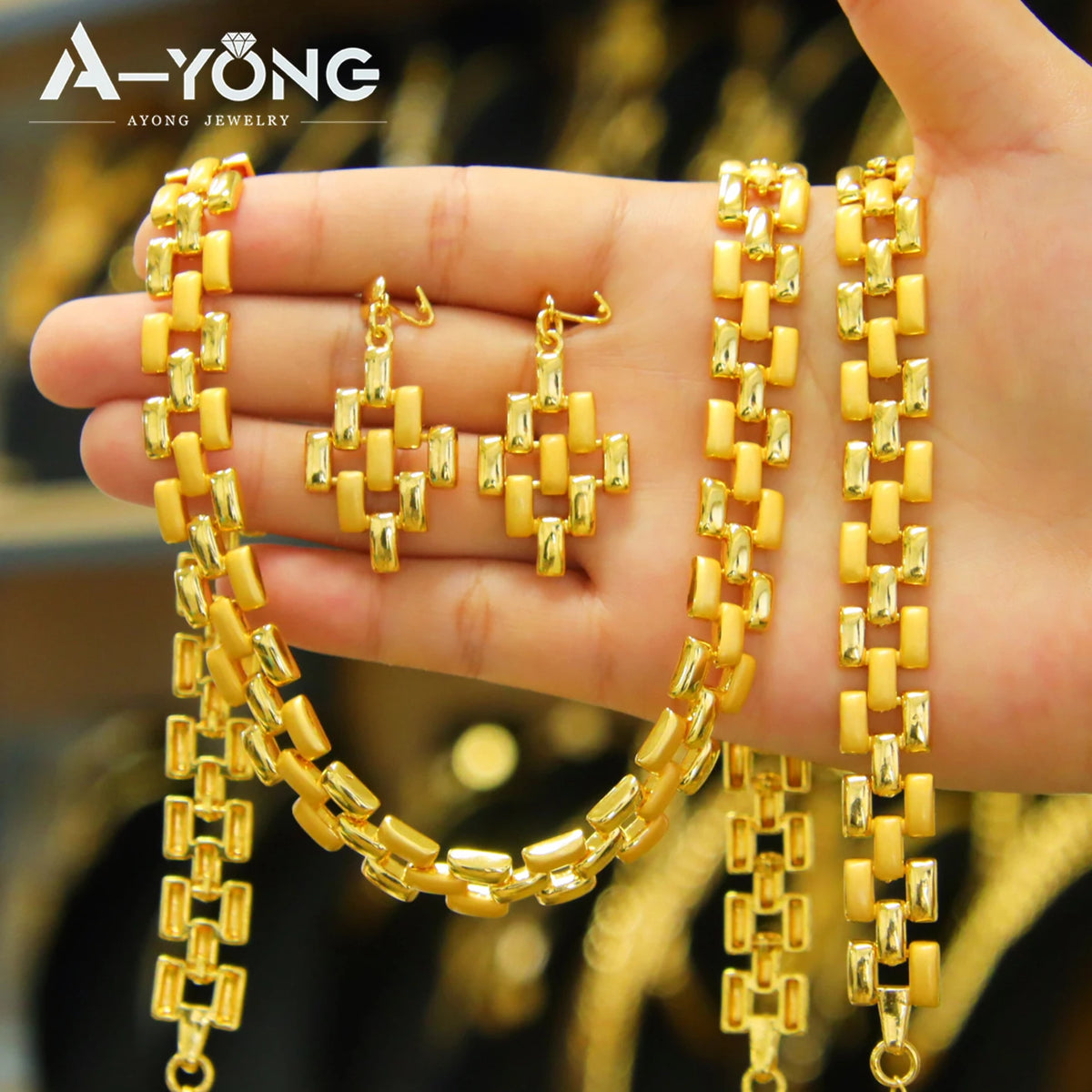 Newest Nigeria Wedding Jewelry Set 21k Gold Plated Fashion Bamboo Knot Necklace Ethiopia Women Bridal Luxury Vintage Jewelrys
