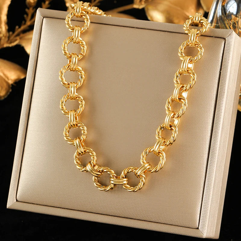 EILIECK 316L Stainless Steel Waterproof Oval Necklace For Women 18K Gold PVD Plated Coarse Collar Neck Chain Jewelry Lady Gift