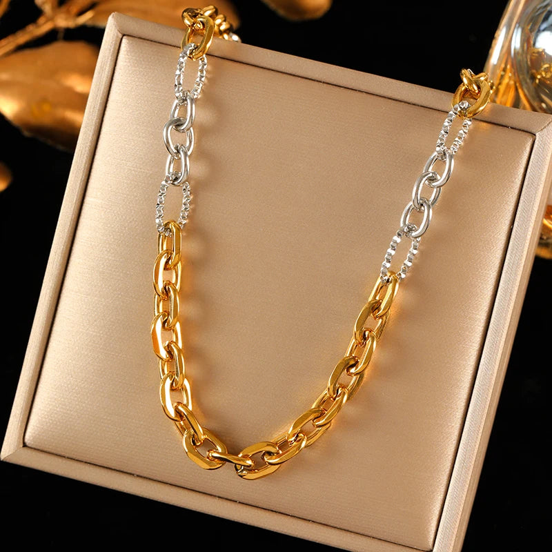 EILIECK Stainless Steel Handmade Fashion Chain Necklace For Women 18K Gold PVD Plated Rust Proof Textured Unisex Jewelry Gift
