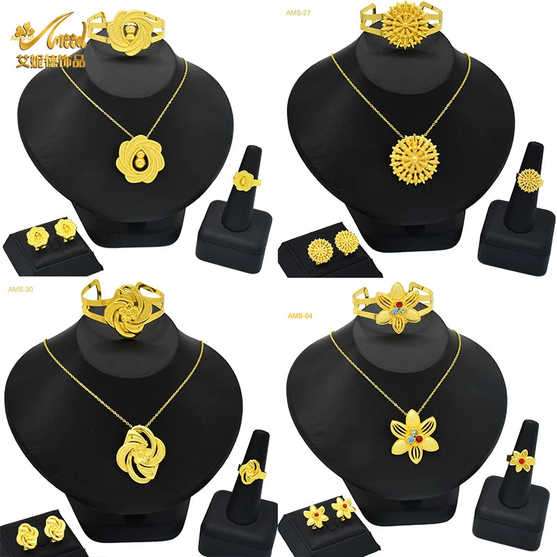 ANIID Nigeria Butterfly Cystal Jewelry Sets For Lady Wedding Ethiopian 24K Gold Color Necklace And Earing Jewellery Dubai Gift