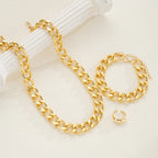 Punk Chunky Cuban Chain Necklace, Bracelet & Ring Jewelry Set, 3 Pcs/Set