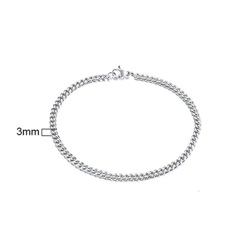 Stainless Steel Chain Bracelet Women, 3mm to 9mm Curb Cuban Chain Bangle Gold Color Unisex Wrist Stackable Jewelry
