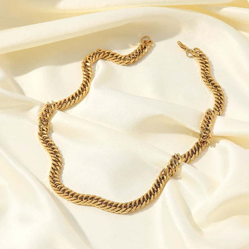 EILIECK 316L Stainless Steel Waterproof Chain Necklace Minimalist Metalic Texture 18K PVD Plated Collar Necklace Jewelry Gift