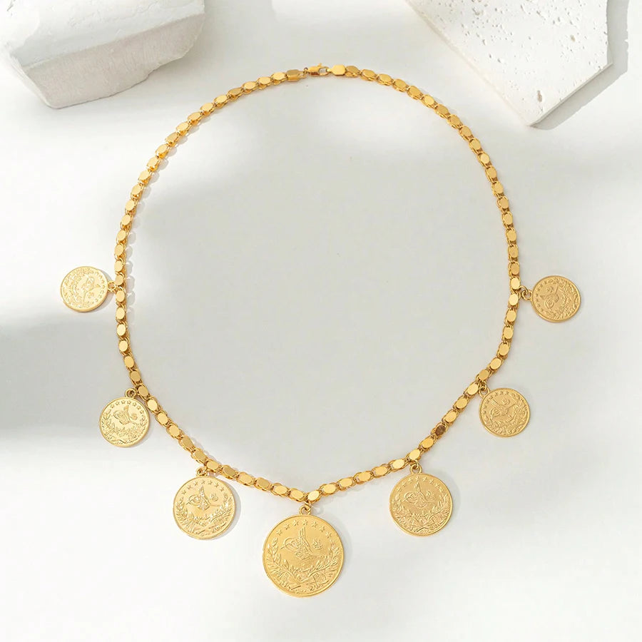 New Turkish Coin Necklace Gold Plated Handmade Chain Ethnic Arabic Wedding Jewelry for Bride Collares Para Mujer Women Gift