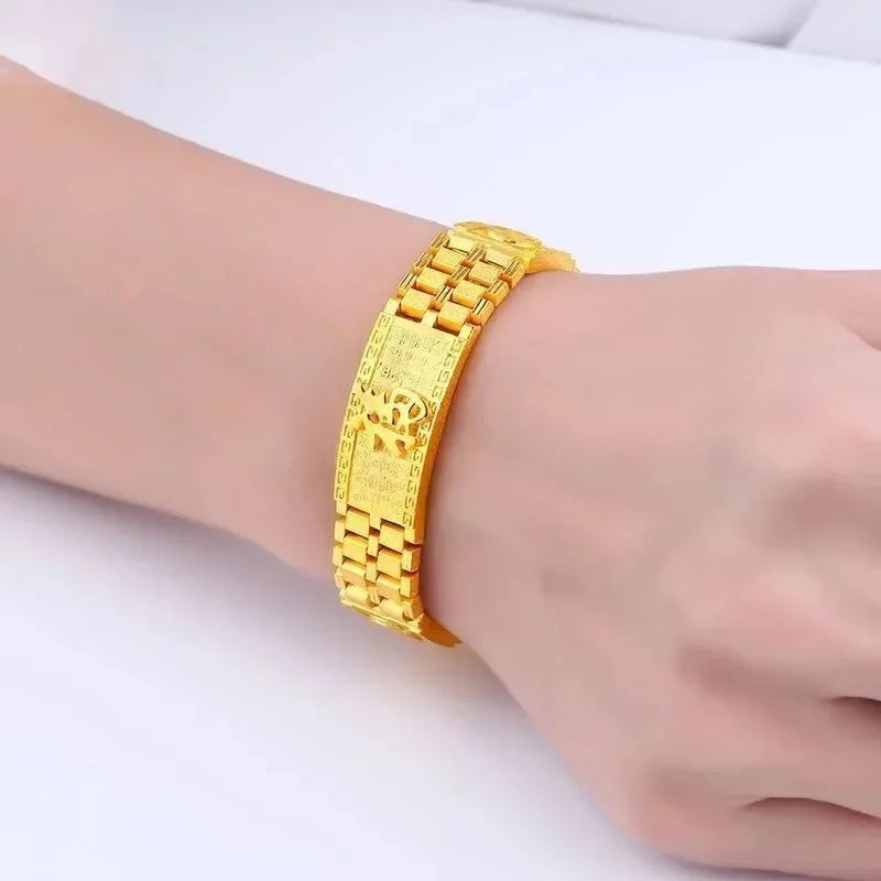 Pure Yellow Gold Bracelets for Women Men Classic Wedding Watch Chain Bracelets Christmas Gifts Jewelry Never Fade