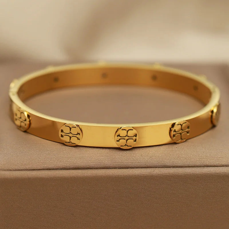 316L Stainless Steel Golden Flower Geometric Bamboo Bangle