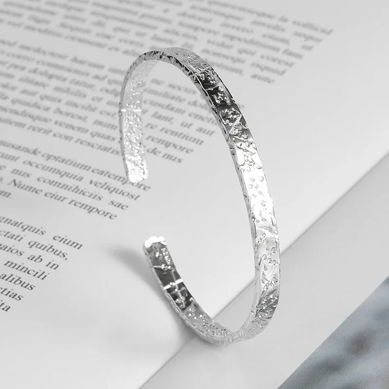 ENSHIR Silver-Color Waterproof Simple Cuff Bangle Bracelet
