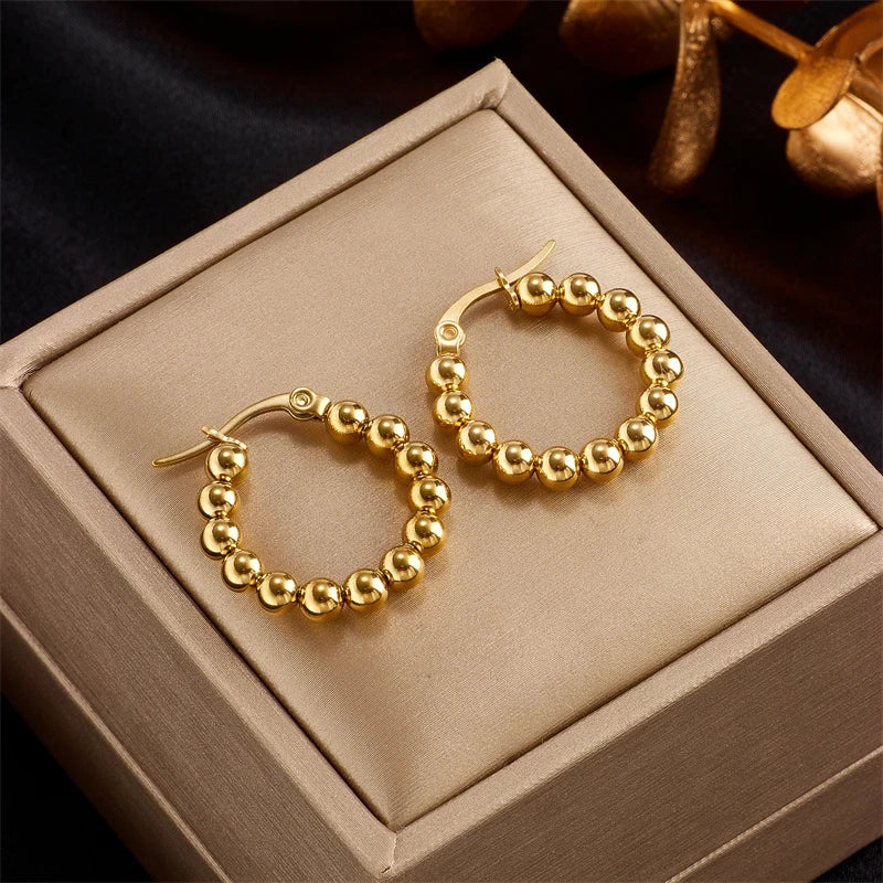 DIEYURO 316L Stainless Steel Beads Hoop Earrings For Women New Design 3-Color Girls Ear Jewelry Party Wedding Gift Bijoux серьги