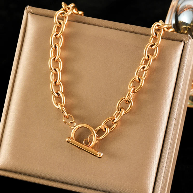 EILIECK 316L Stainless Steel Metal Gold Color Heart Chain Collar Necklace For Women Trendy Waterproof Neck Chain Jewelry Gift