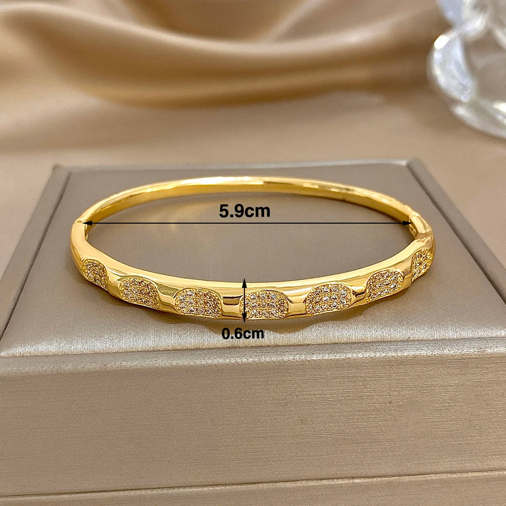 Greatera Trendy Gold Plated 316L Stainless Steel Bangles Bracelets for Women Delicate Cubic Zirconia Bracelet Party Jewelry 2024