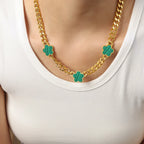 Stainless Steel New Hip Hop Plant Five Leaf Flower Set Shell Bracelet Necklace Women's Minimalist Cuban Chain Clover