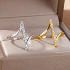 Zircon Geometric Rings For Women Gold Color Stainless Steel Opening Ring Luxury Wedding Party Aesthetic Jewerly Gift Femme 2024