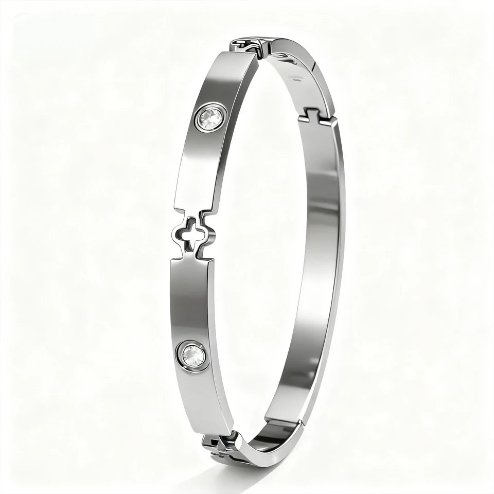 Creative Stainless Steel Four-Leaf Flower Stackable Bracelet Set