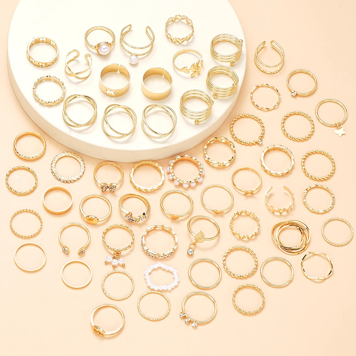 Vintage Gold Plated Mixed Motif Ring Set 58PCS/Set