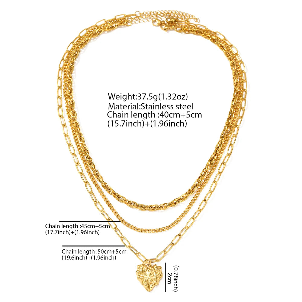 Stainless Stee Necklaces Asymmetric Heart Pendant Multilayer Chain Atmospheric Necklace For Women Jewelry Anniversary New Gifts