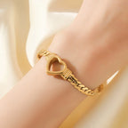 EILIECK 316L Stainless Steel Hollow Heart Necklace Bracelet Set Minimalist Metal Texture Women Water Resistant Jewelry Lady Gift