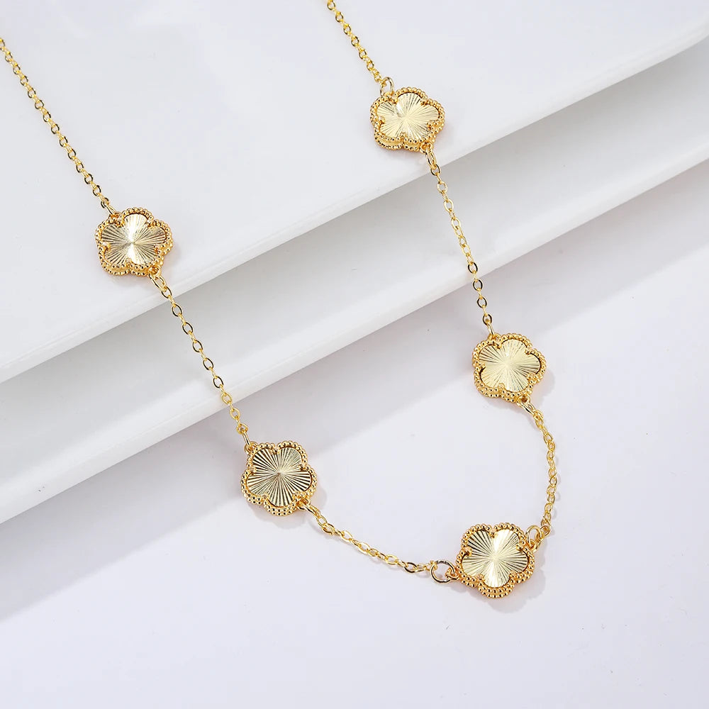 Hot Sale 14 Colors Five-Leaf Flower Set Bracelet Necklace Classic Simple Women Jewelry Set Suitable For Daily Party Wear Clover