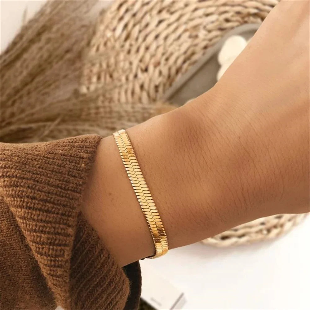 Amaxer Waterproof Filmy Snake Chain Bracelet for Women Girl Herringbone Stainless Steel Party Jewelry Friend Gifts