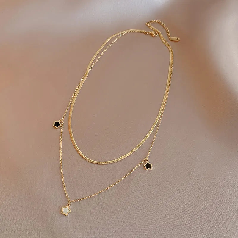 DIEYURO 316L Stainless Steel Multilayer Chain Star Charm Necklace Bracelet For Women New Trend Jewelry Set Girls Party Gifts